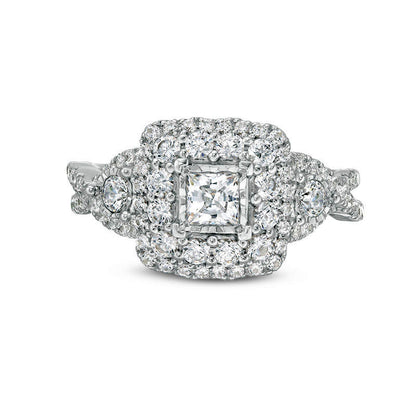 2.10 CT. T.W. Princess-Cut Natural Diamond Double Frame Twist Engagement Ring in Solid 14K White Gold - Size 7