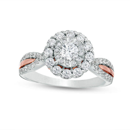 1.0 CT. T.W. Natural Diamond Double Frame Engagement Ring in Solid 14K Two-Tone Gold - Size 7