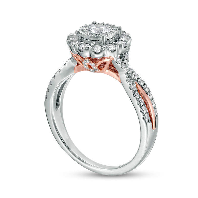 1.0 CT. T.W. Natural Diamond Double Frame Engagement Ring in Solid 14K Two-Tone Gold - Size 7