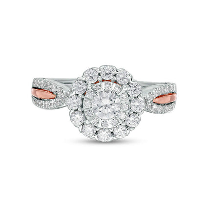 1.0 CT. T.W. Natural Diamond Double Frame Engagement Ring in Solid 14K Two-Tone Gold - Size 7