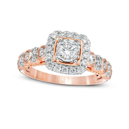 1.0 CT. T.W. Natural Diamond Cushion Frame Alternating Engagement Ring in Solid 14K Two-Tone Gold - Size 7