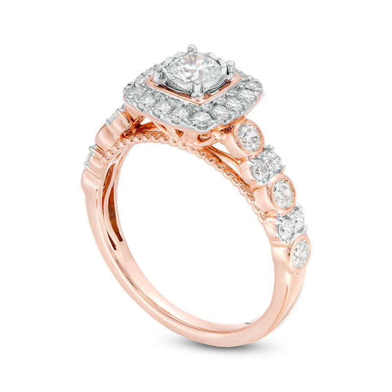 1.0 CT. T.W. Natural Diamond Cushion Frame Alternating Engagement Ring in Solid 14K Two-Tone Gold - Size 7