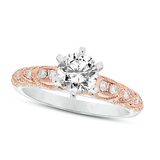 0.63 CT. T.W. Natural Diamond Antique Vintage-Style Engagement Ring in Solid 14K Two-Tone Gold