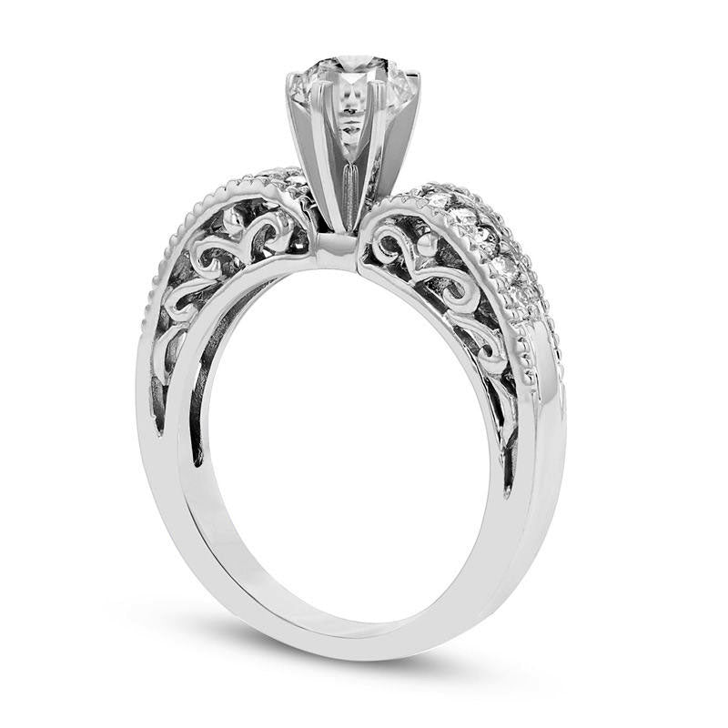 0.50 CT. T.W. Natural Diamond Antique Vintage-Style Engagement Ring in Solid 14K White Gold