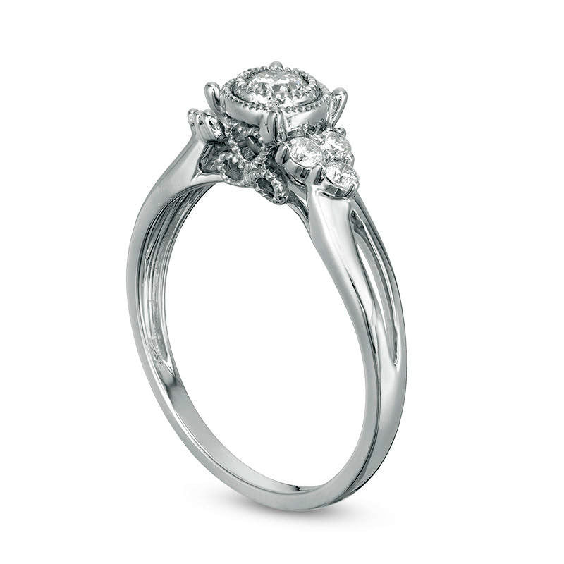 0.33 CT. T.W. Natural Diamond Tri-Sides Antique Vintage-Style Engagement Ring in Solid 10K White Gold