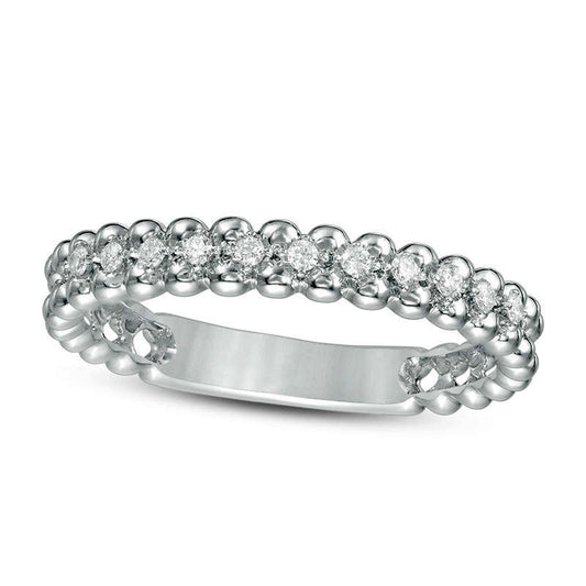 0.07 CT. T.W. Natural Diamond Beaded Anniversary Band in Solid 10K White Gold
