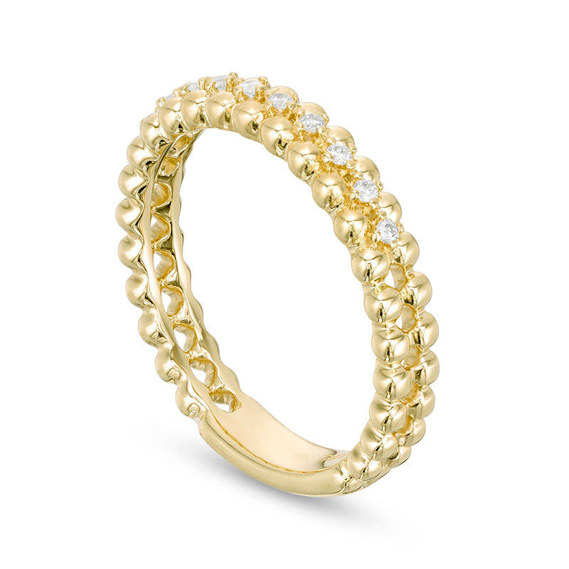 0.07 CT. T.W. Natural Diamond Beaded Anniversary Band in Solid 10K Yellow Gold