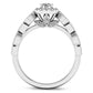 0.38 CT. T.W. Natural Diamond Cushion Frame Alternating Antique Vintage-Style Engagement Ring in Solid 14K White Gold