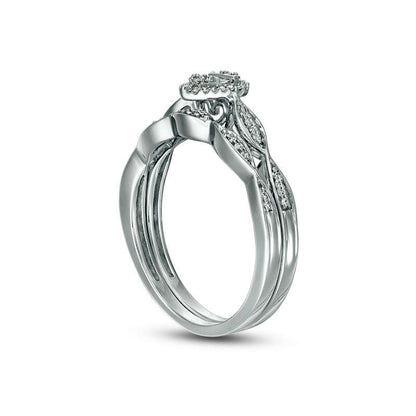 0.13 CT. T.W. Composite Natural Diamond Pear-Shaped Frame Bridal Engagement Ring Set in Sterling Silver