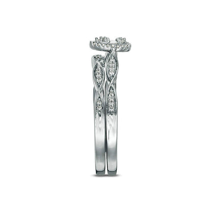 0.13 CT. T.W. Composite Natural Diamond Pear-Shaped Frame Bridal Engagement Ring Set in Sterling Silver