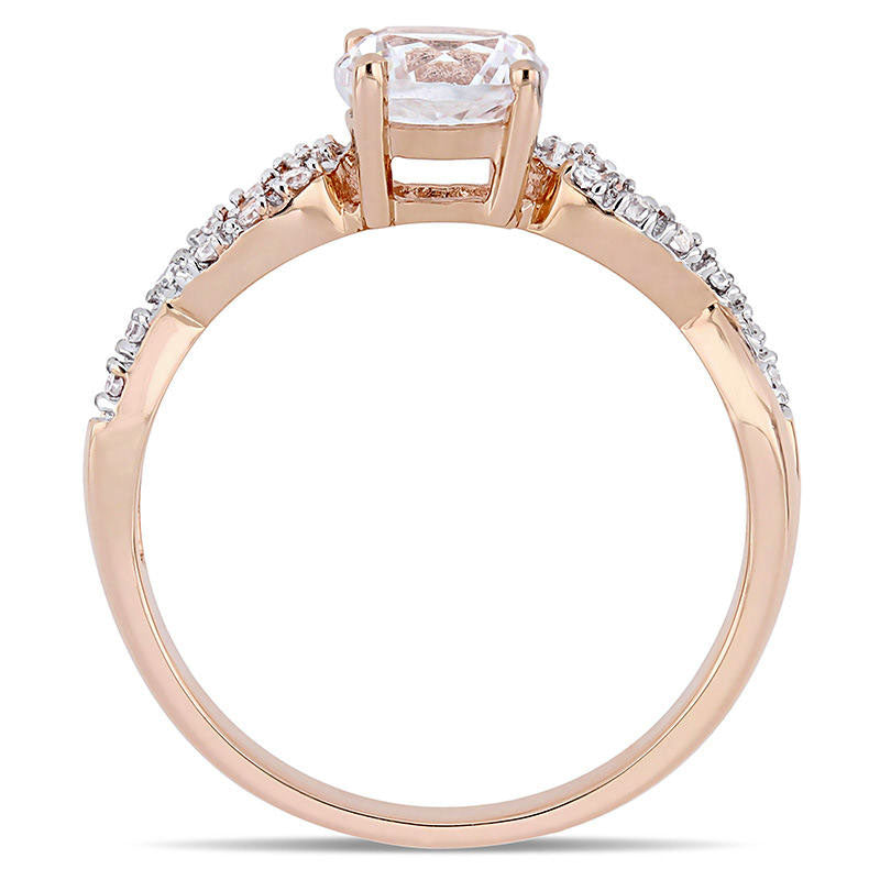 6.0mm Lab-Created White Sapphire and 0.07 CT. T.W. Diamond Infinity Shank Engagement Ring in Solid 10K Rose Gold