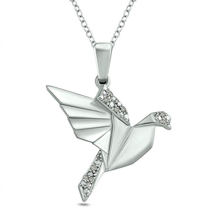 Natural Diamond Accent Origami Bird Pendant in Sterling Silver