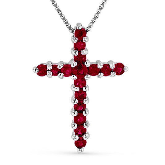 Ruby Cross Pendant in 14K White Gold