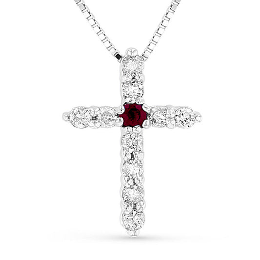Ruby and 0.17 CT. T.W. Natural Diamond Cross Pendant in 14K White Gold