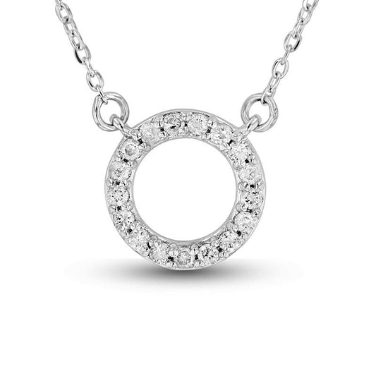 0.17 CT. T.W. Natural Diamond Circle Outline Necklace in 14K White Gold