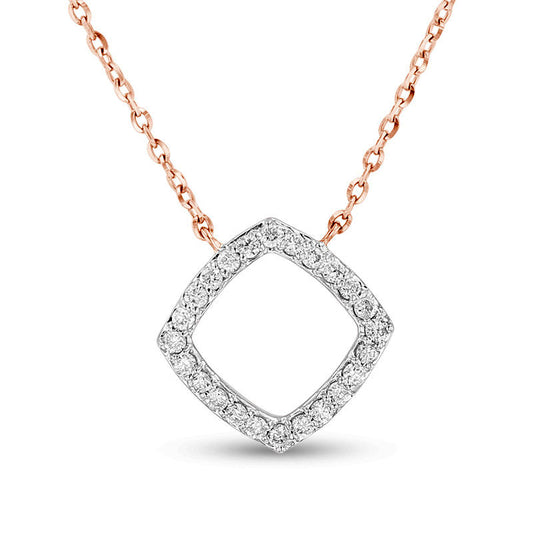 0.13 CT. T.W. Natural Diamond Tilted Square Outline Necklace in 14K Rose Gold