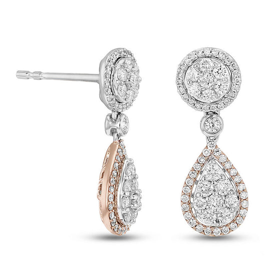 0.75 CT. T.W. Composite Diamond Pear-Shaped Frame Drop Earrings in 14K Two-Tone Gold