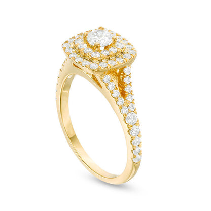 1.0 CT. T.W. Natural Diamond Double Cushion Frame Engagement Ring in Solid 10K Yellow Gold