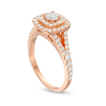 1.0 CT. T.W. Natural Diamond Double Cushion Frame Engagement Ring in Solid 10K Rose Gold