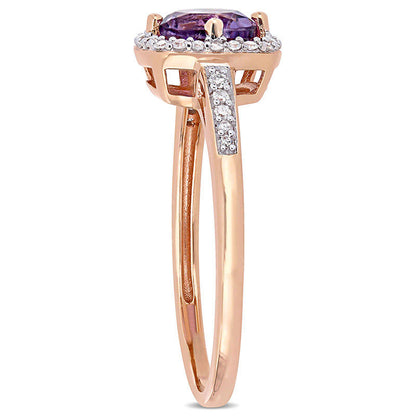 6.0mm Amethyst and 0.13 CT. T.W. Natural Diamond Cushion Frame Ring in Solid 10K Rose Gold