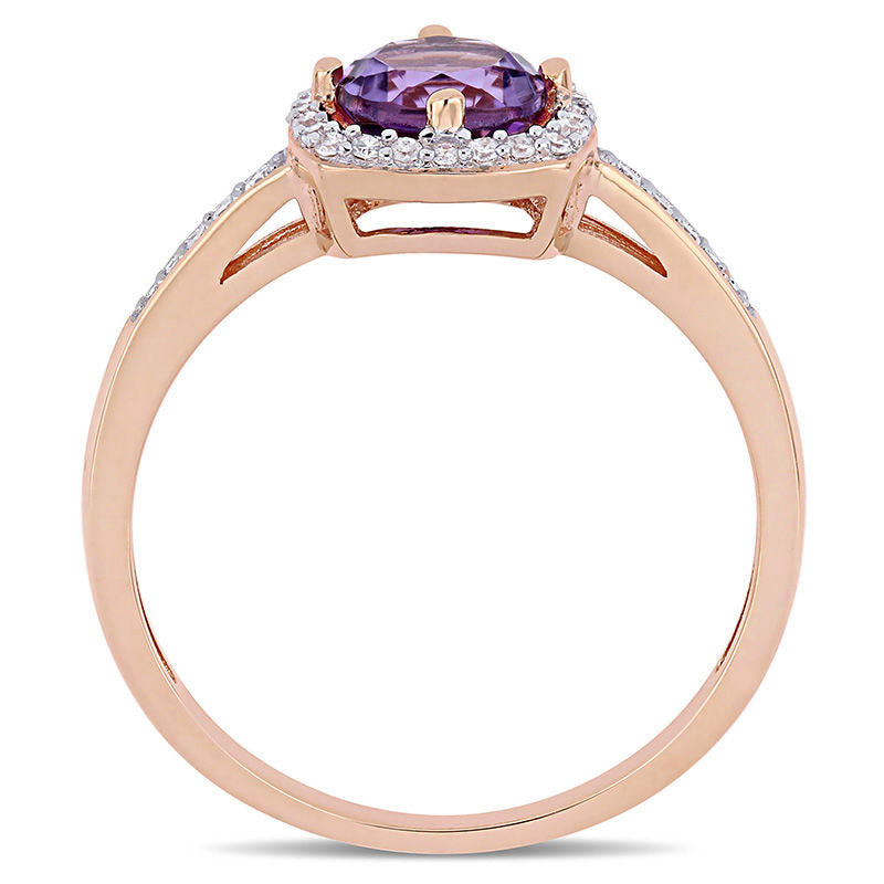 6.0mm Amethyst and 0.13 CT. T.W. Natural Diamond Cushion Frame Ring in Solid 10K Rose Gold