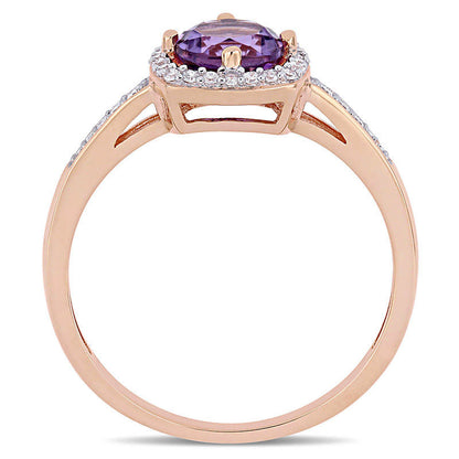 6.0mm Amethyst and 0.13 CT. T.W. Natural Diamond Cushion Frame Ring in Solid 10K Rose Gold