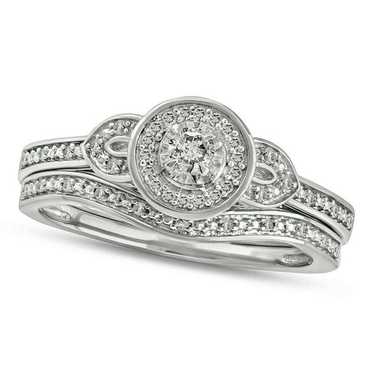 0.20 CT. T.W. Natural Diamond Frame Art Deco Bridal Engagement Ring Set in Sterling Silver