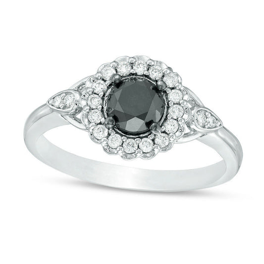 1.25 CT. T.W. Enhanced Black and White Natural Diamond Scallop Frame Engagement Ring in Solid 14K White Gold