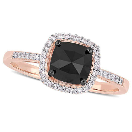 1.0 CT. T.W. Cushion-Cut Enhanced Black and White Natural Diamond Frame Engagement Ring in Solid 14K Rose Gold