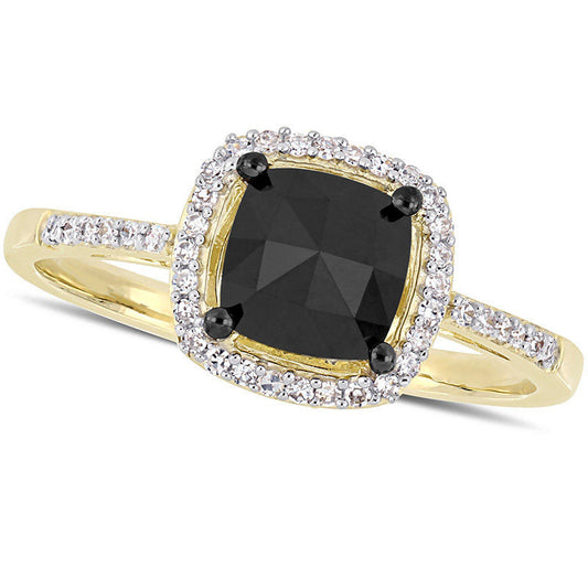 1.0 CT. T.W. Cushion-Cut Enhanced Black and White Natural Diamond Frame Engagement Ring in Solid 14K Gold