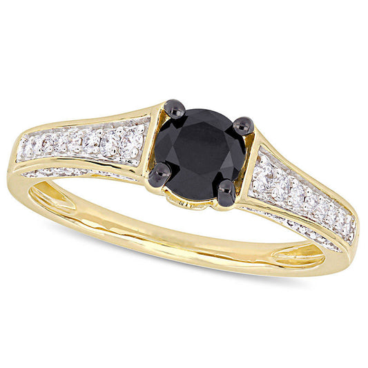 1.0 CT. T.W. Enhanced Black and White Natural Diamond Tapered Shank Engagement Ring in Solid 14K Gold
