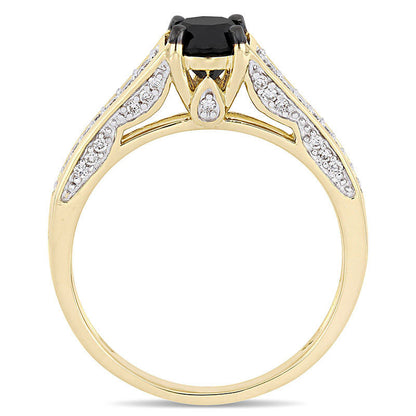1.0 CT. T.W. Enhanced Black and White Natural Diamond Tapered Shank Engagement Ring in Solid 14K Gold