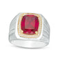 Men's Cushion-Cut Lab-Created Ruby and 0.17 CT. T.W. Diamond Signet Ring in Sterling Silver and Solid 10K Yellow Gold