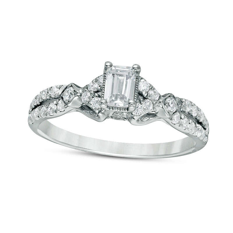 0.75 CT. T.W. Emerald-Cut Natural Diamond Antique Vintage-Style Engagement Ring in Solid 14K White Gold - Size 7