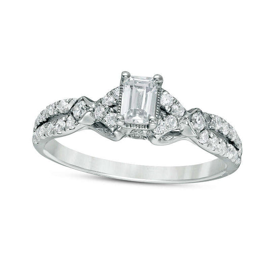 0.75 CT. T.W. Emerald-Cut Natural Diamond Antique Vintage-Style Engagement Ring in Solid 14K White Gold - Size 7