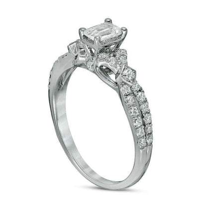 0.75 CT. T.W. Emerald-Cut Natural Diamond Antique Vintage-Style Engagement Ring in Solid 14K White Gold - Size 7