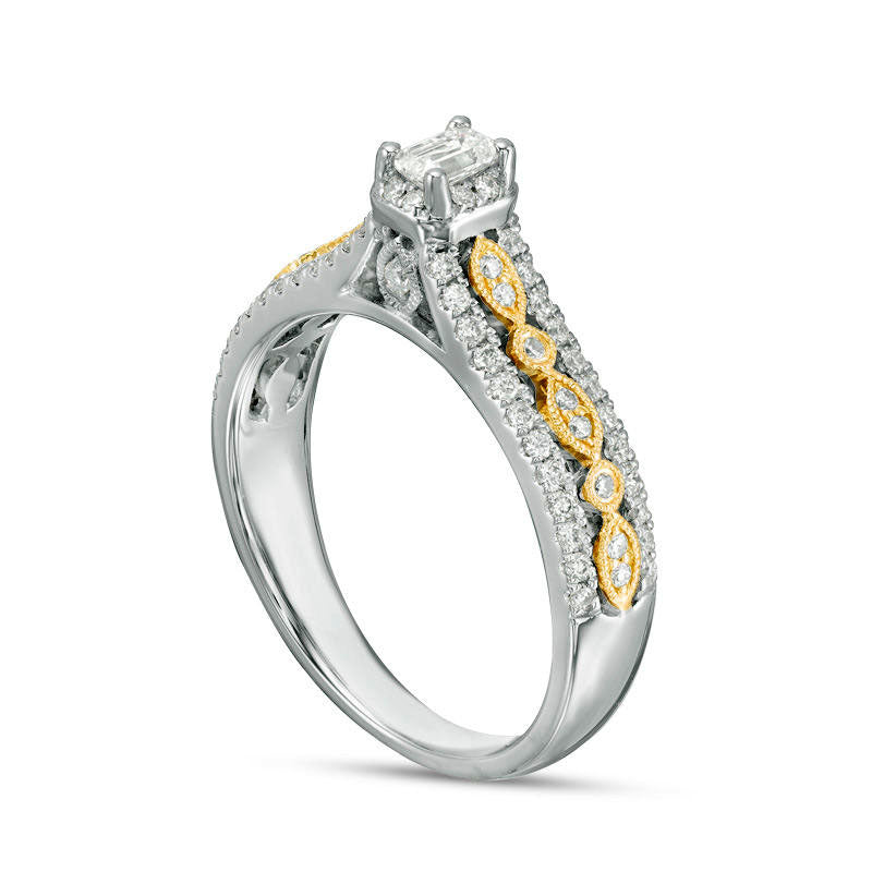 0.50 CT. T.W. Emerald-Cut Natural Diamond Frame Multi-Row Antique Vintage-Style Engagement Ring in Solid 10K Two-Tone Gold - Size 7