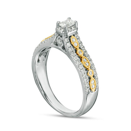 0.50 CT. T.W. Emerald-Cut Natural Diamond Frame Multi-Row Antique Vintage-Style Engagement Ring in Solid 10K Two-Tone Gold - Size 7