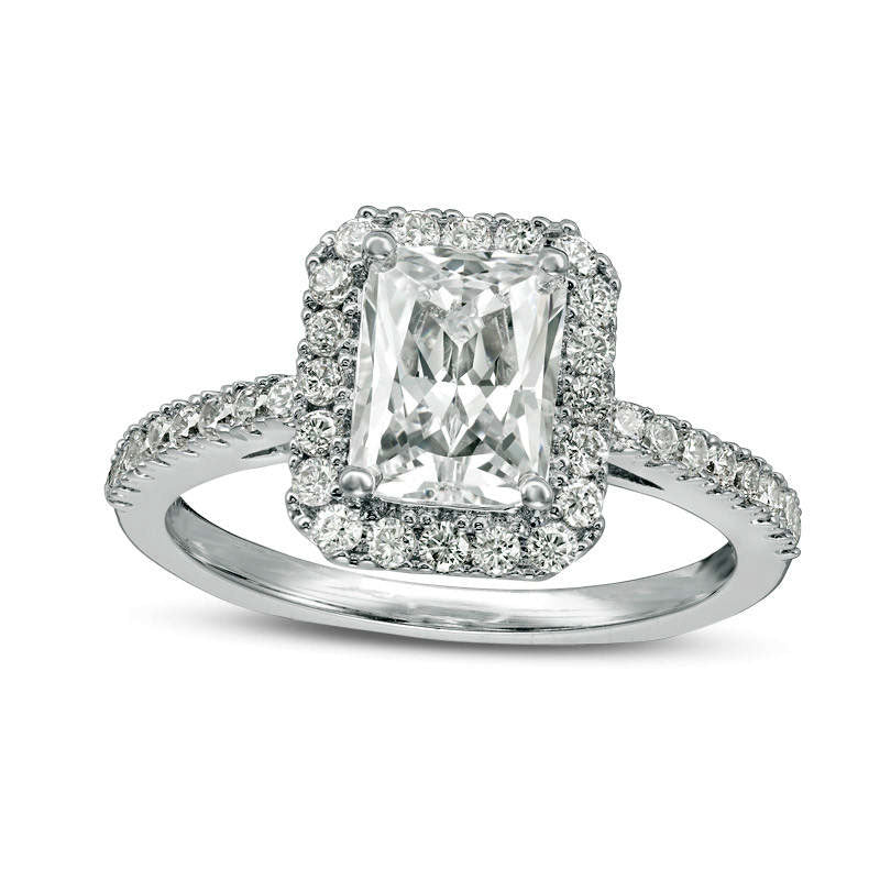 Emerald-Cut Lab-Created White Sapphire Frame Ring in Sterling Silver