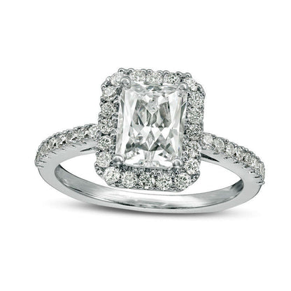Emerald-Cut Lab-Created White Sapphire Frame Ring in Sterling Silver