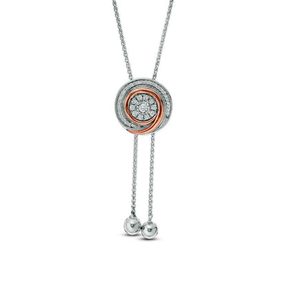 0.17 CT. T.W. Natural Diamond Swirl Lariat Necklace in Sterling Silver and 10K Rose Gold - 26"