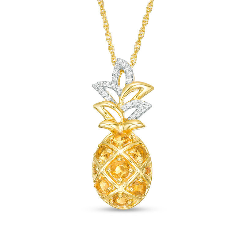Citrine and 0.07 CT. T.W. Natural Diamond Pineapple Pendant in Sterling Silver with 14K Gold Plate