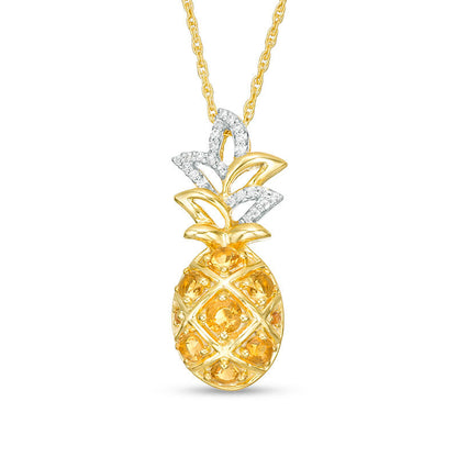 Citrine and 0.07 CT. T.W. Natural Diamond Pineapple Pendant in Sterling Silver with 14K Gold Plate