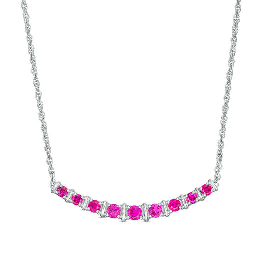 Graduated Lab-Created Ruby Curved Bar Necklace in Sterling Silver