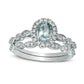 Oval Aquamarine and 0.20 CT. T.W. Natural Diamond Frame Antique Vintage-Style Bridal Engagement Ring Set in Solid 10K White Gold