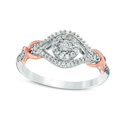 0.20 CT. T.W. Natural Diamond Frame Infinity Knot Shank Promise Ring in Sterling Silver and Solid 10K Rose Gold