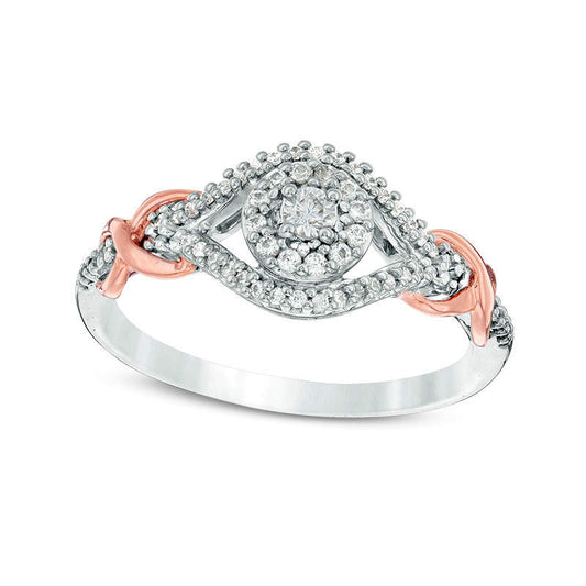 0.20 CT. T.W. Natural Diamond Frame Infinity Knot Shank Promise Ring in Sterling Silver and Solid 10K Rose Gold