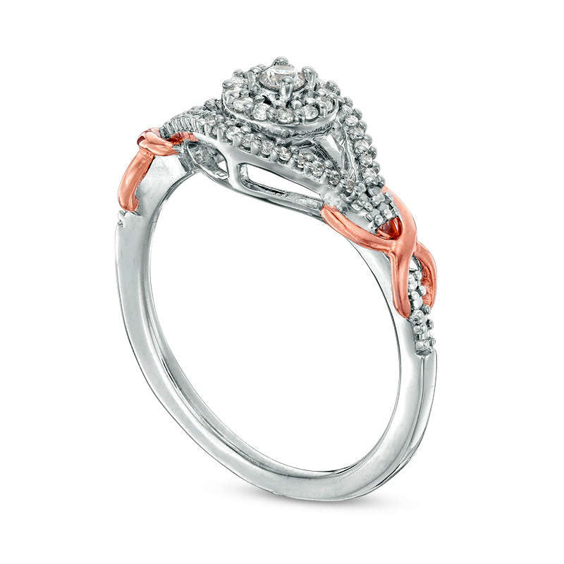 0.20 CT. T.W. Natural Diamond Frame Infinity Knot Shank Promise Ring in Sterling Silver and Solid 10K Rose Gold