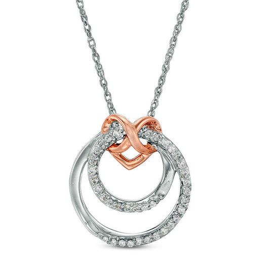 0.2 CT. T.W. Natural Diamond Infinity Heart and Double Circle Pendant in Sterling Silver and 10K Rose Gold