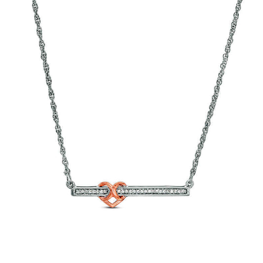 0.17 CT. T.W. Natural Diamond Infinity Heart Bar Necklace in Sterling Silver and 10K Rose Gold - 16.75"